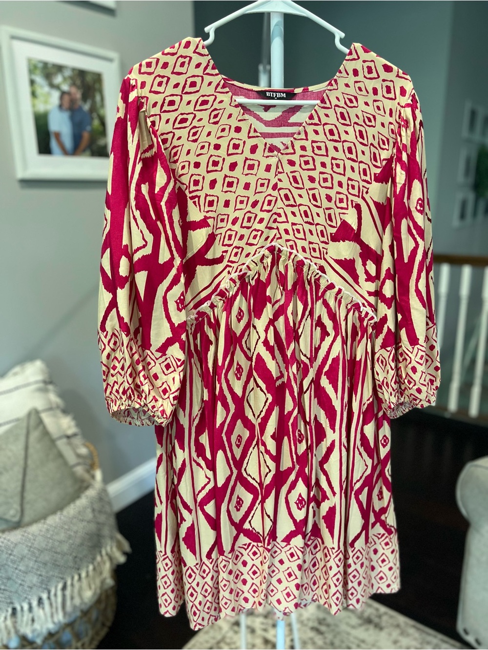 Vibrant Pink and Cream Printed Midi Dress by BCBG